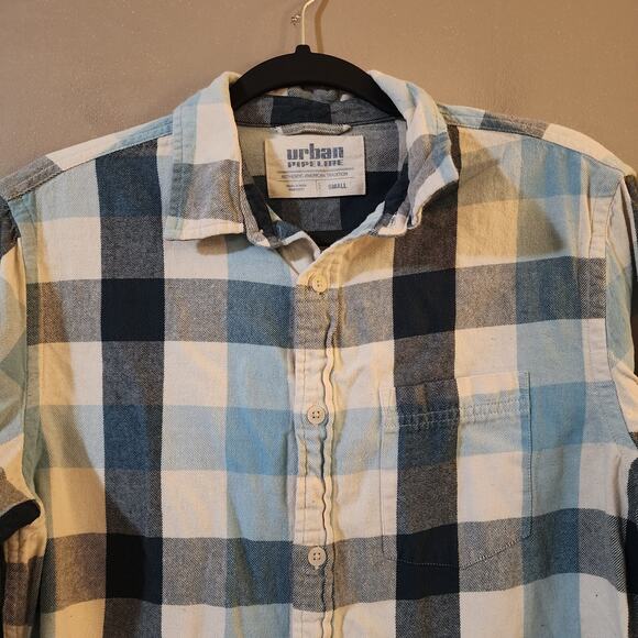 Urban Pipeline Mens Flannel Shirt Size S Blue White Check Long Sleeve Button Up - Picture 5 of 11